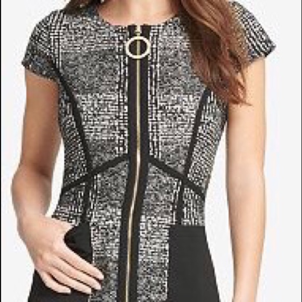 DKNY Zip-Front Tweed Sheath Dress